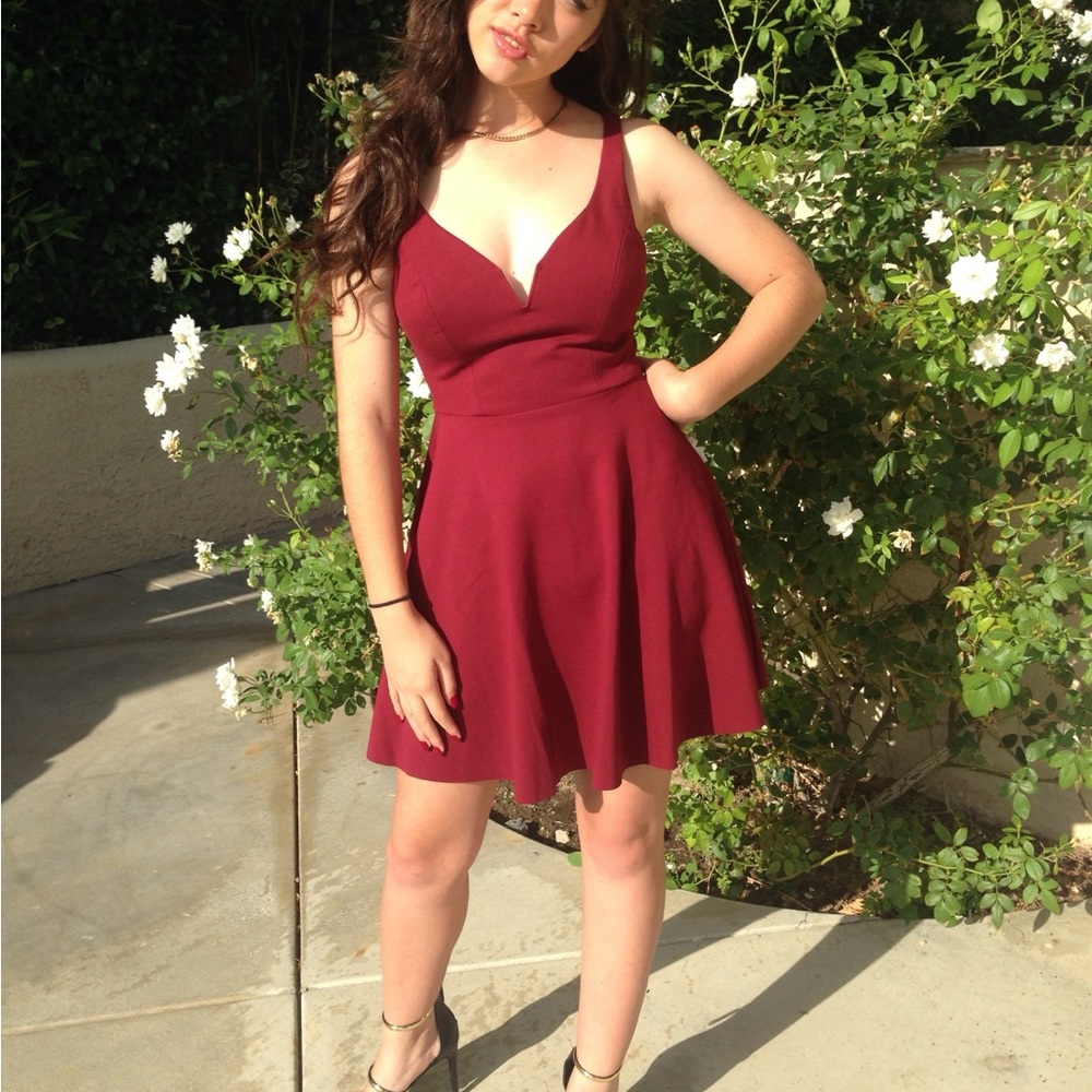 Urban Outfitters Elegant Burgundy Flared Dress
